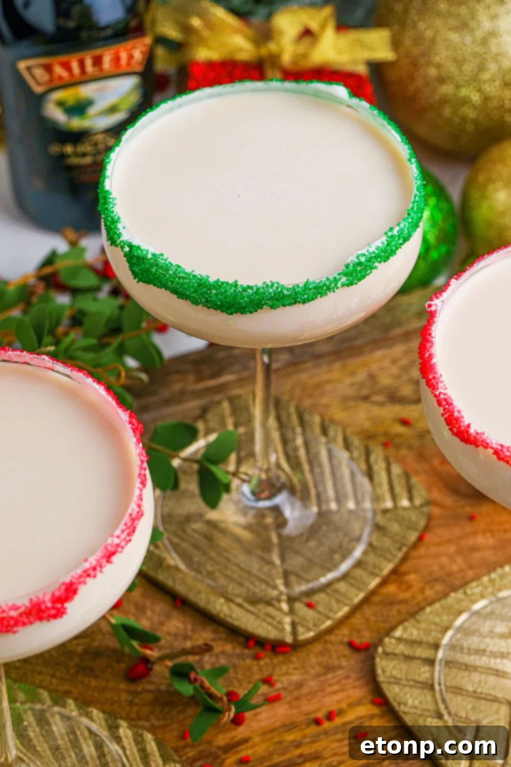 bailey christmas cocktails on table in glasses