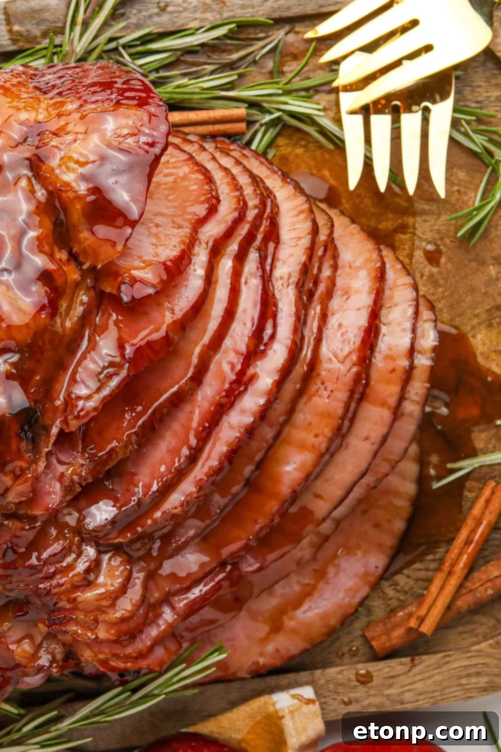 Dr. Pepper Glazed Ham 12 Dr. Pepper Ham on table with side view
