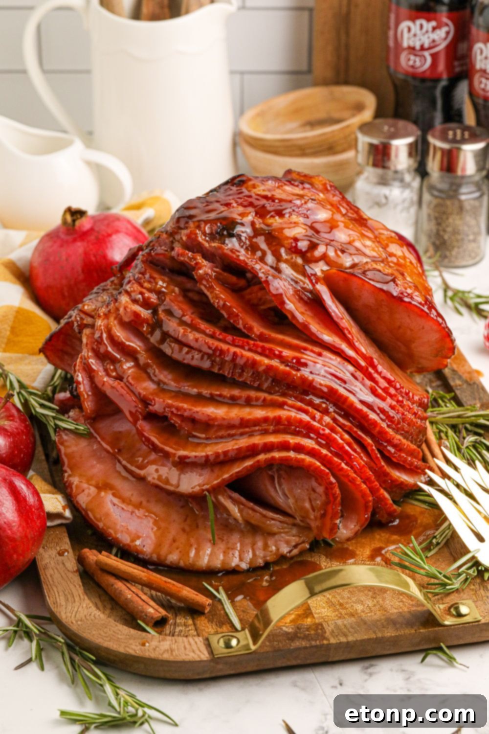 Dr. Pepper Glazed Ham 13 glazed ham on cutting board