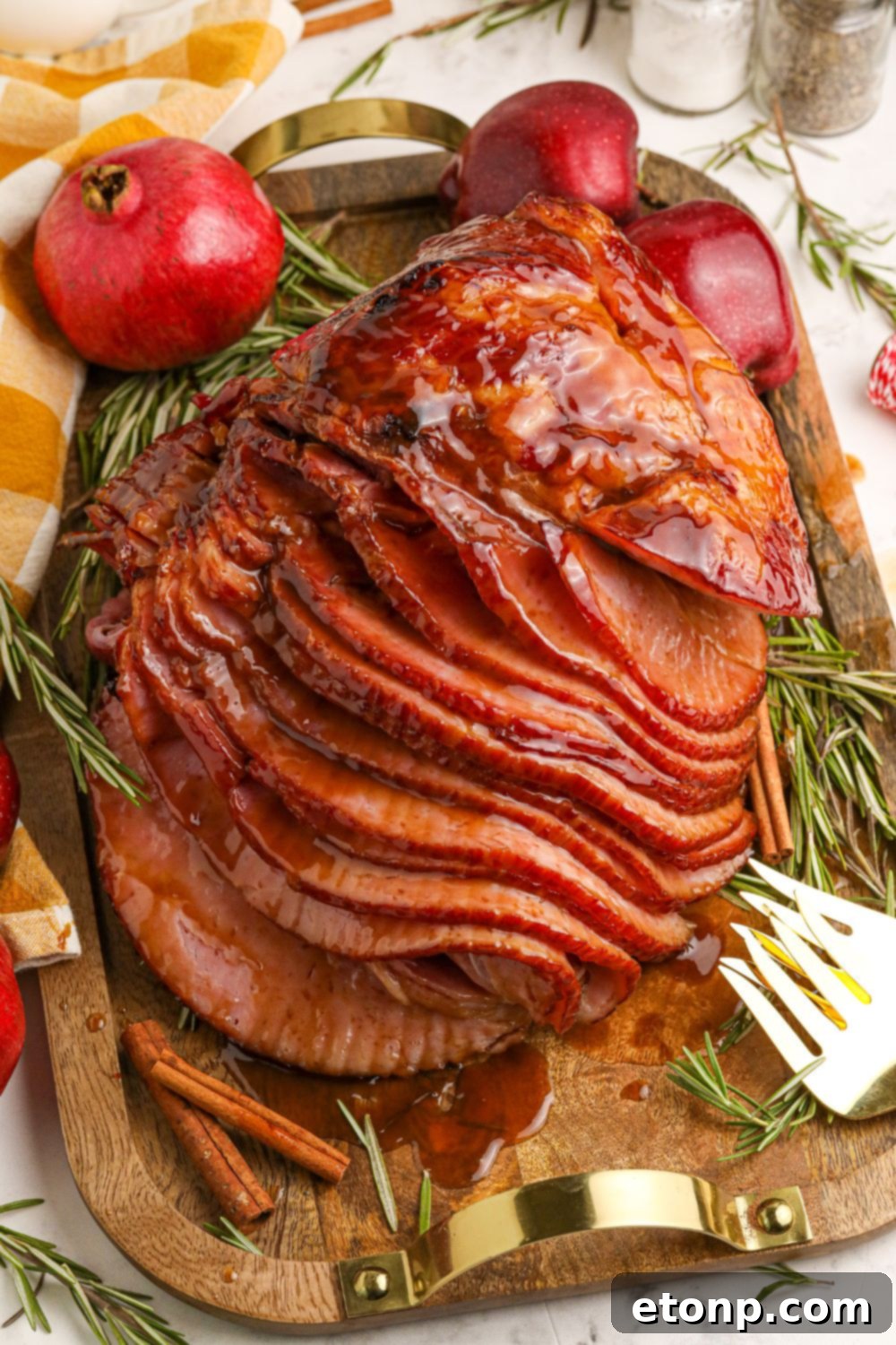 Dr. Pepper Glazed Ham 14 overhead shot of ham on cutting board