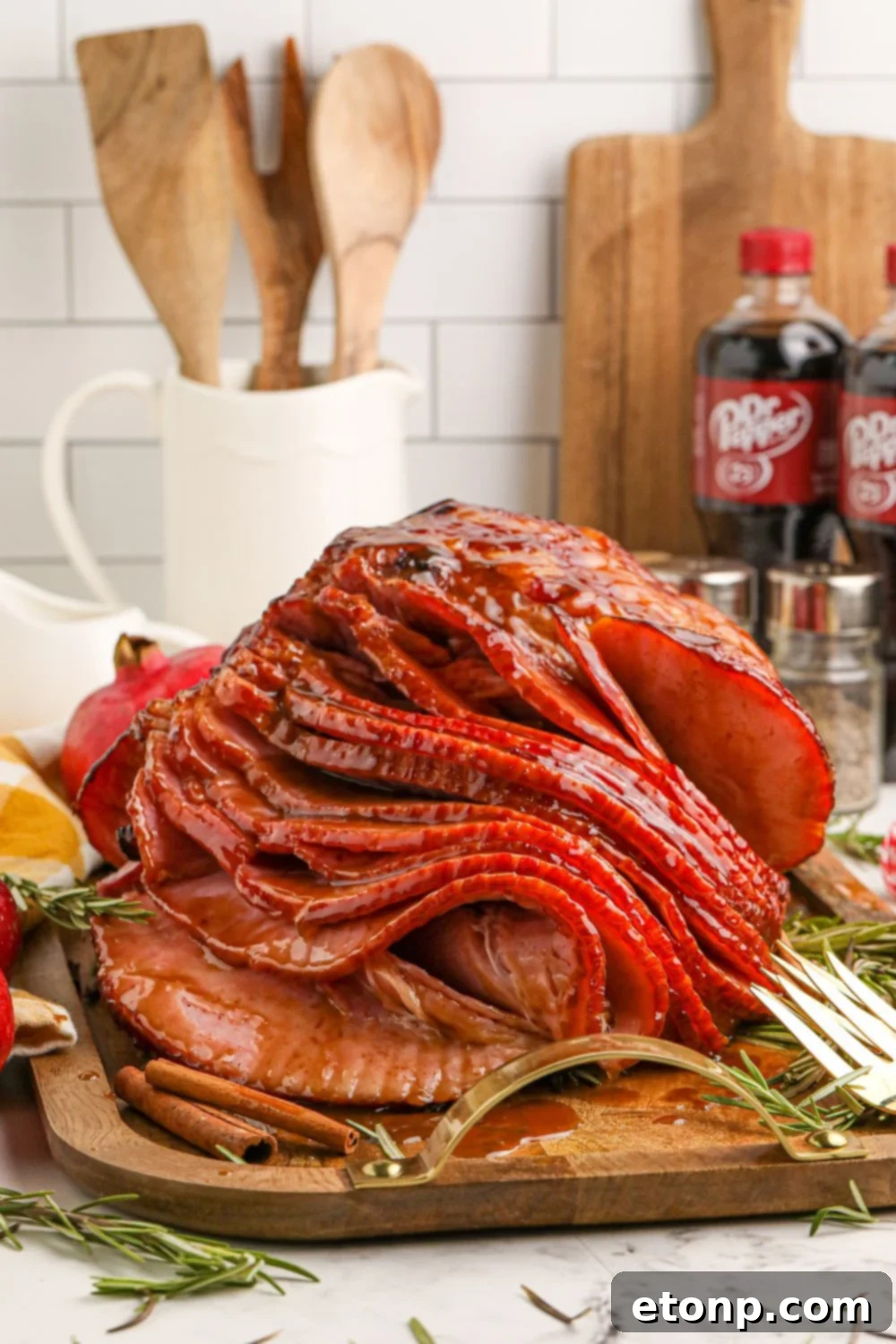 Dr. Pepper Glazed Ham 21 easy ham for holidays on cooking tray