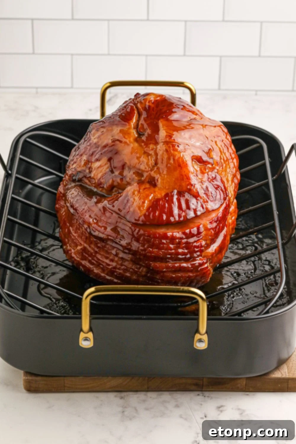 Dr. Pepper Glazed Ham 8 ham in a roasting pan