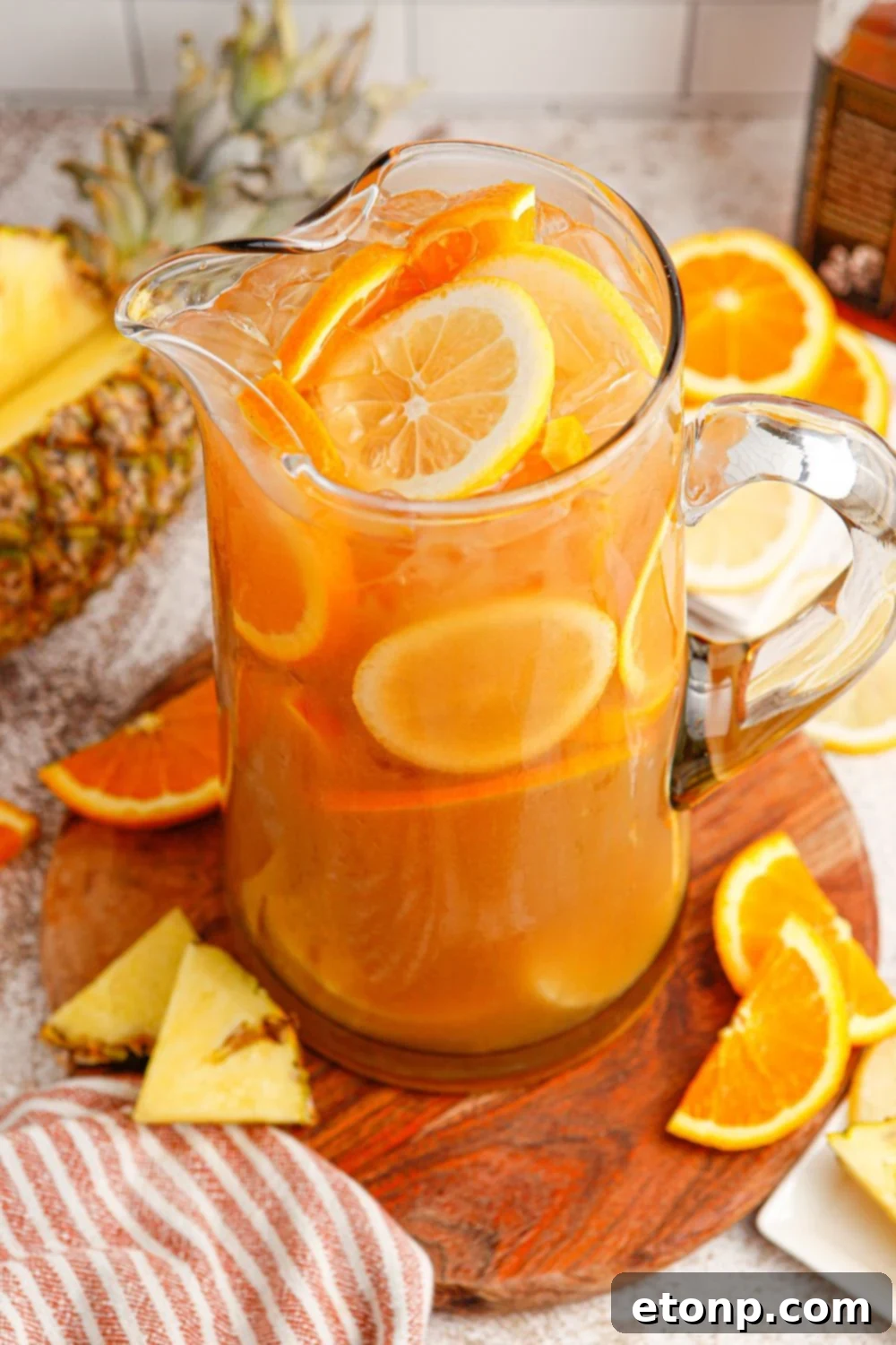 Touchdown Tea in a clear glass pitcher, ready for serving