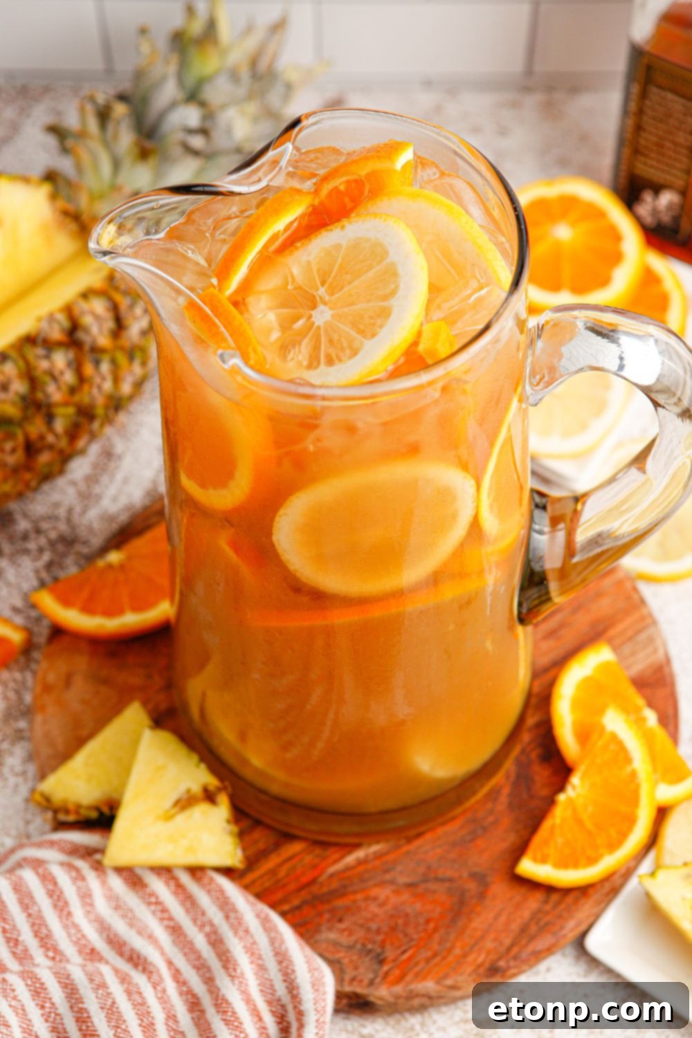 Touchdown Tea with various fruit slices arranged on a round tray