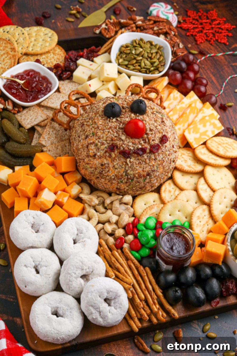 reindeer charcuterie board on table