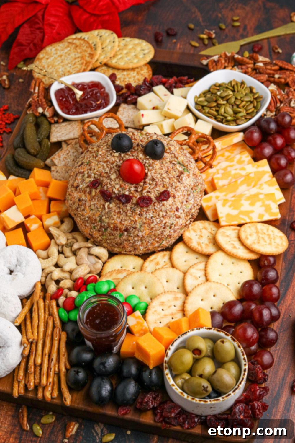 christmas charcuterie board side view on table