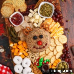 Rudolph Cheeseball and Snack Board