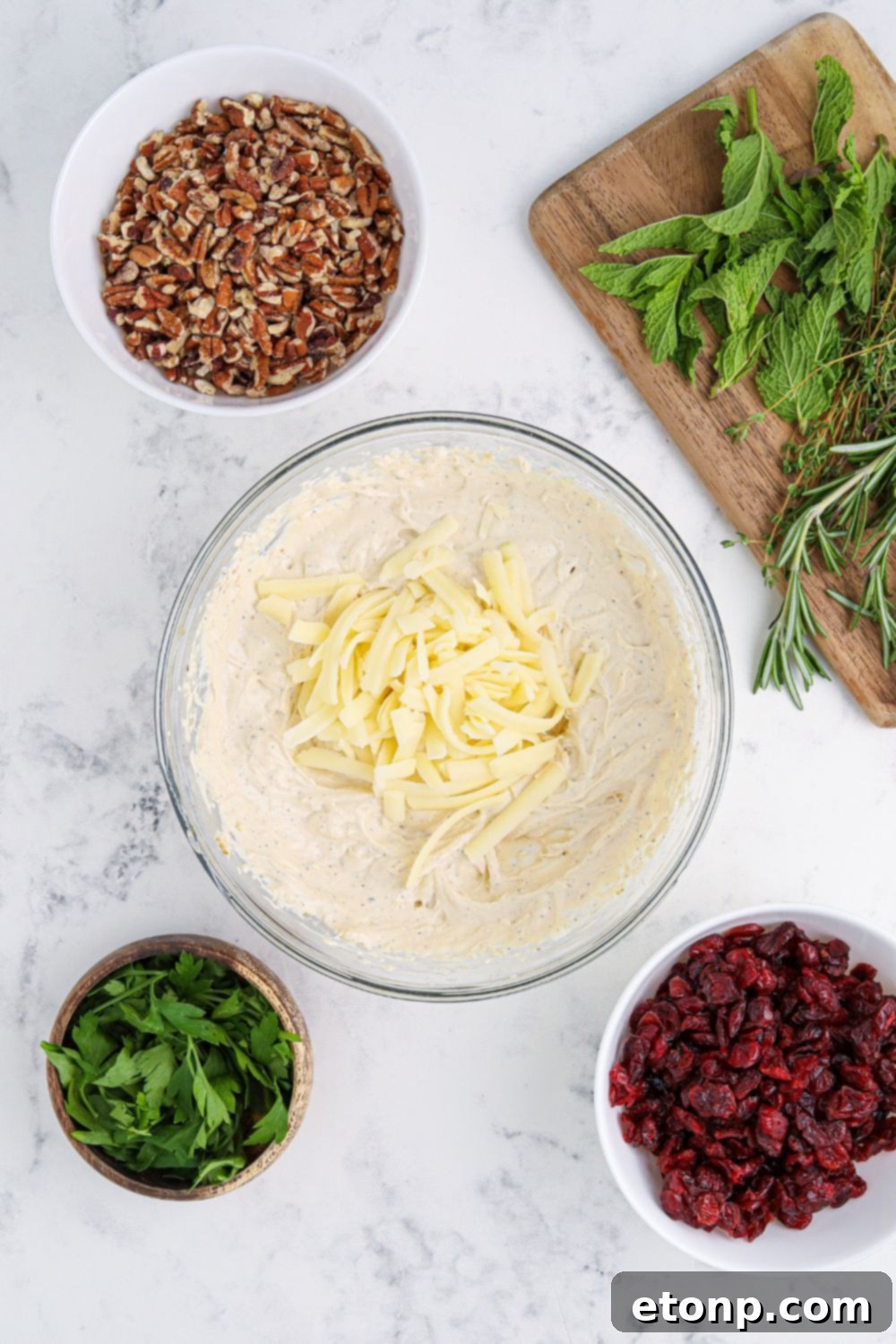 bowl with cheeseball mixture in it 