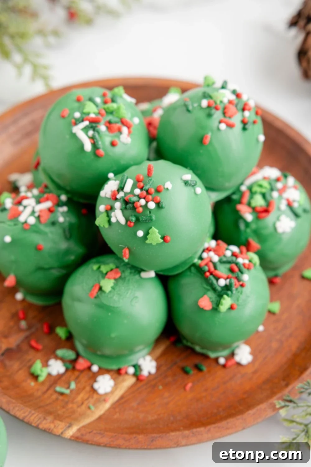 Lofthouse Christmas Truffles on a platter with sprinkles around it 
