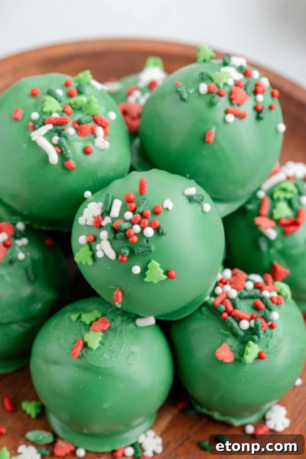 sugar cookie truffles stacked on platter 