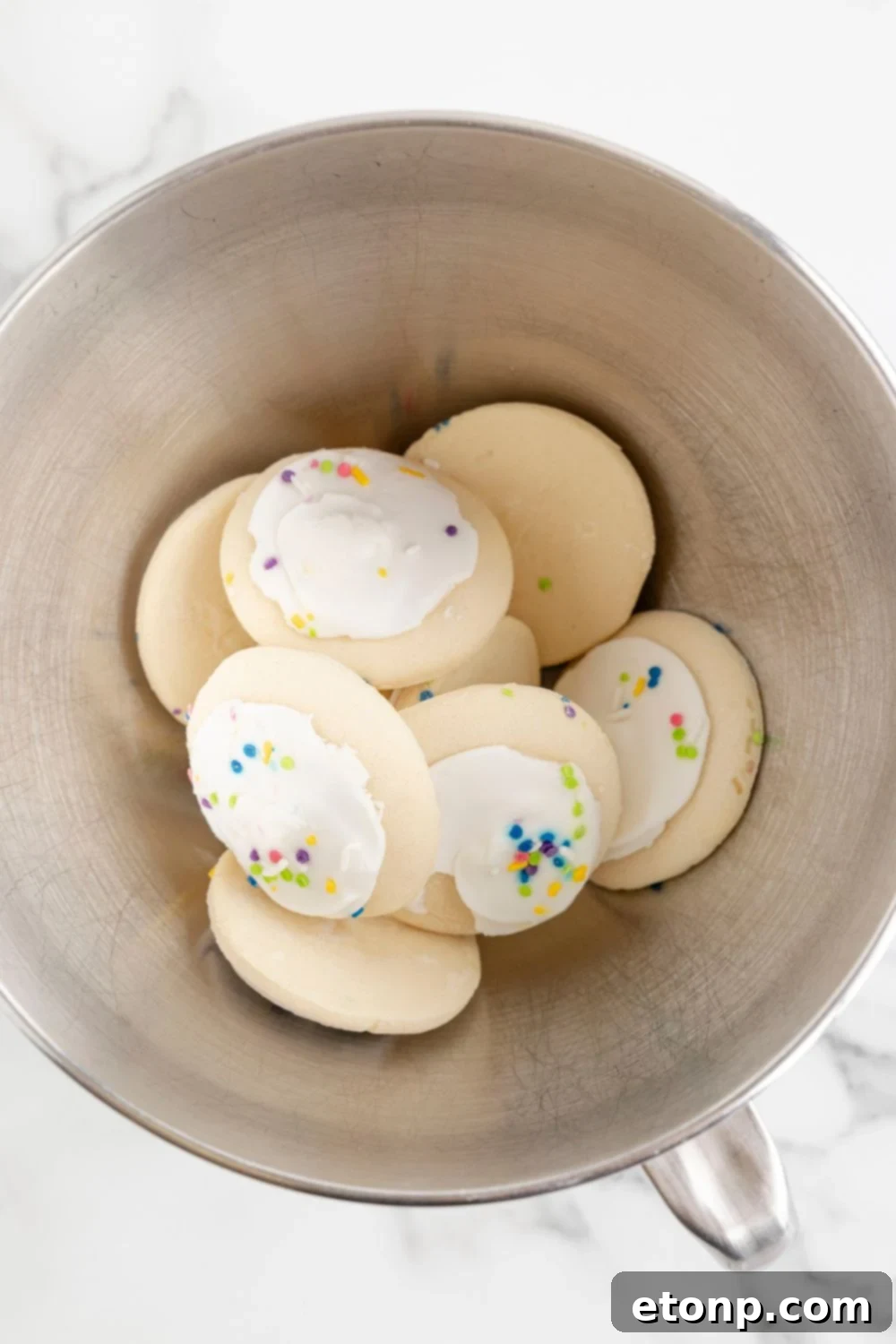 sugar cookies in a mixing bowl