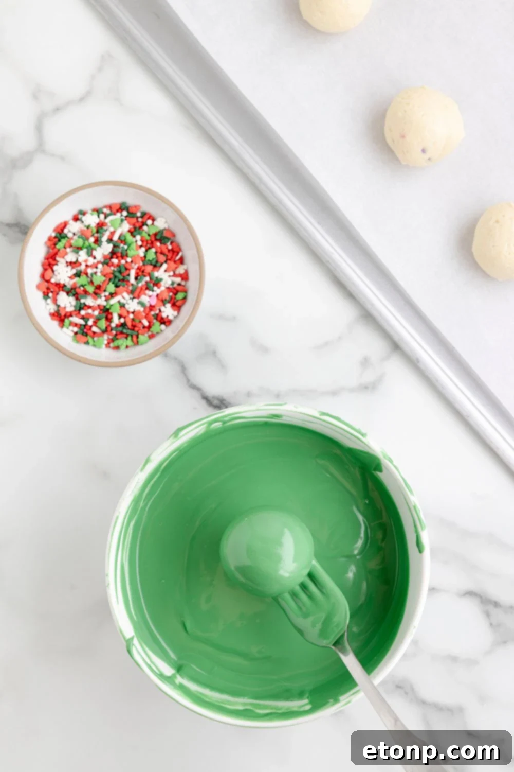 sugar cookie truffle dipped in green chocolate 