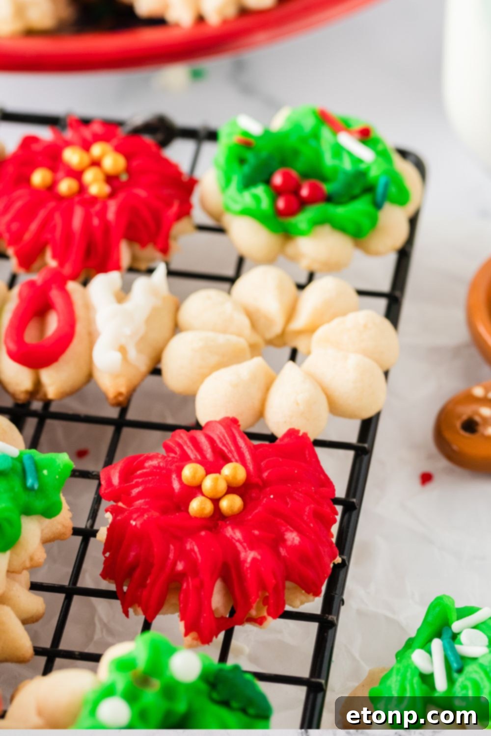 christmas spritz cookies on tray