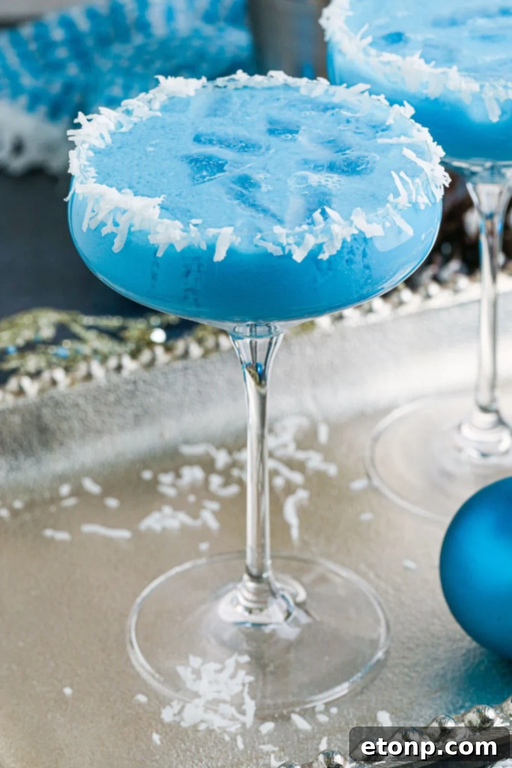 light blue drink on table