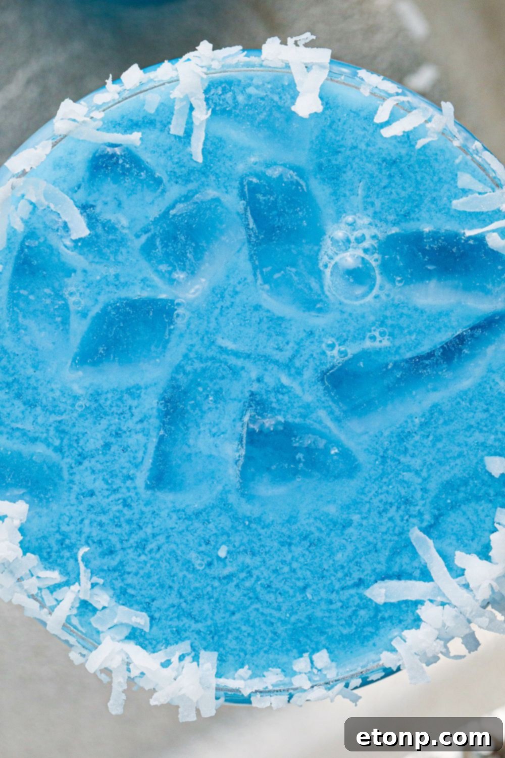 overhead look of Blue Christmas Cocktail on table