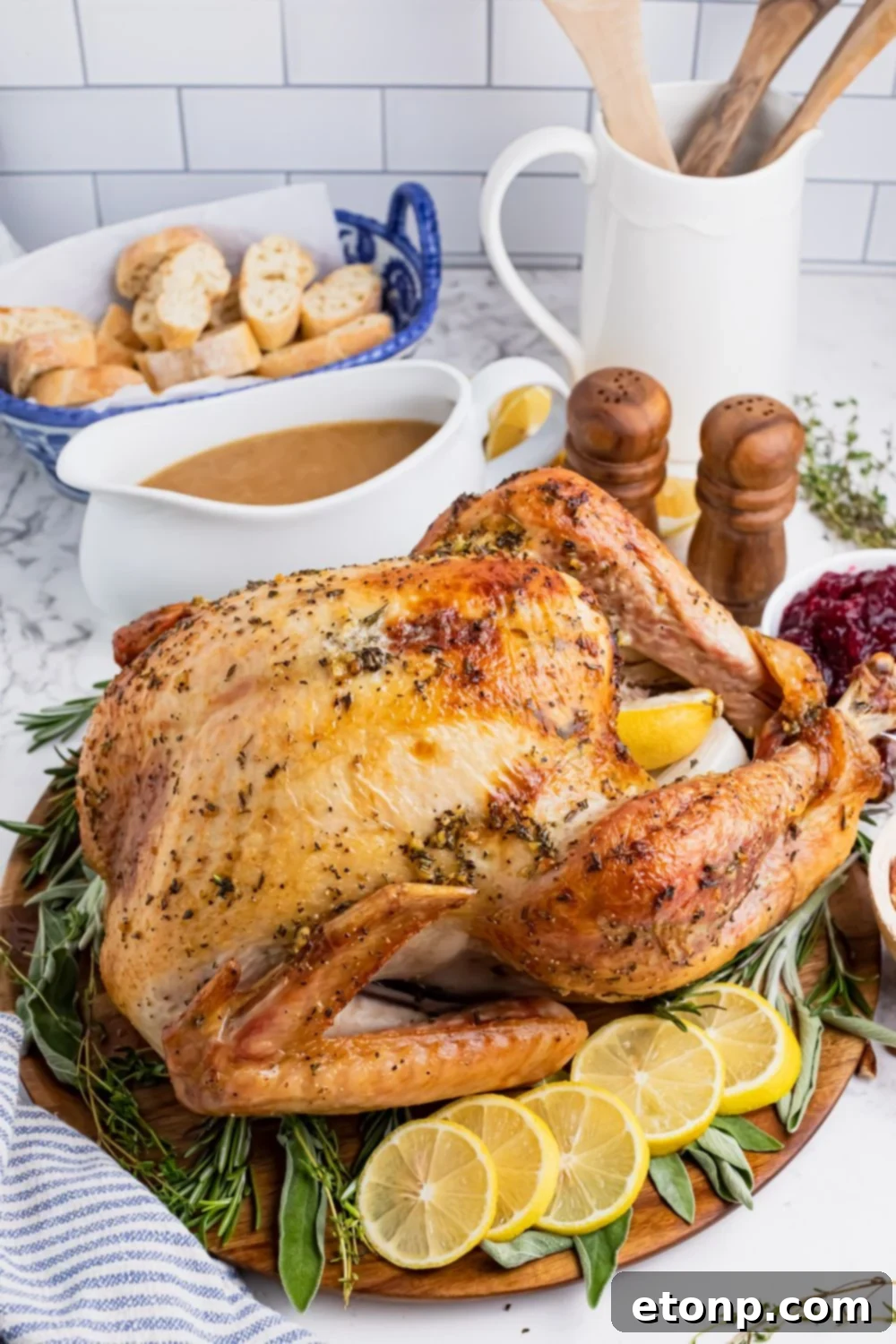 turkey on table with lemon slices on side