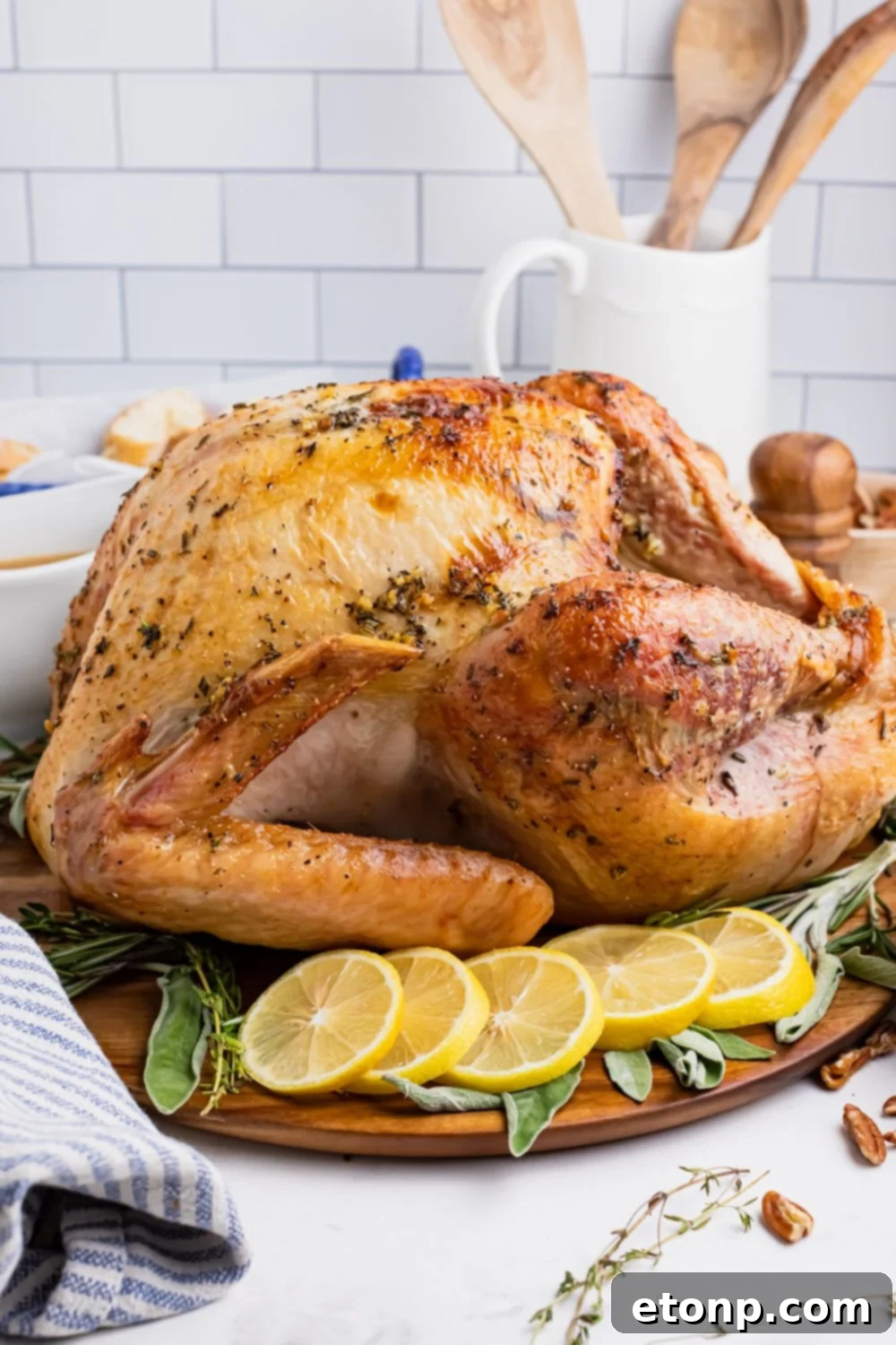 thanksgiving turkey on platter on table