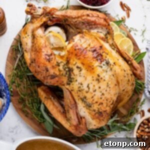 whole roasted turkey on a platter on table