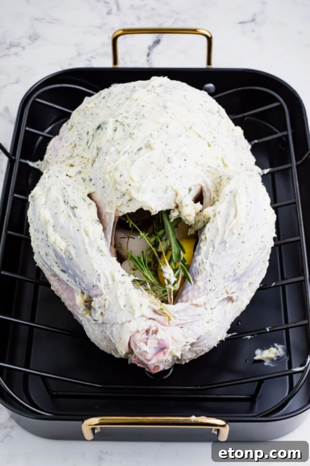 looking at butterball turkey in roasting pan