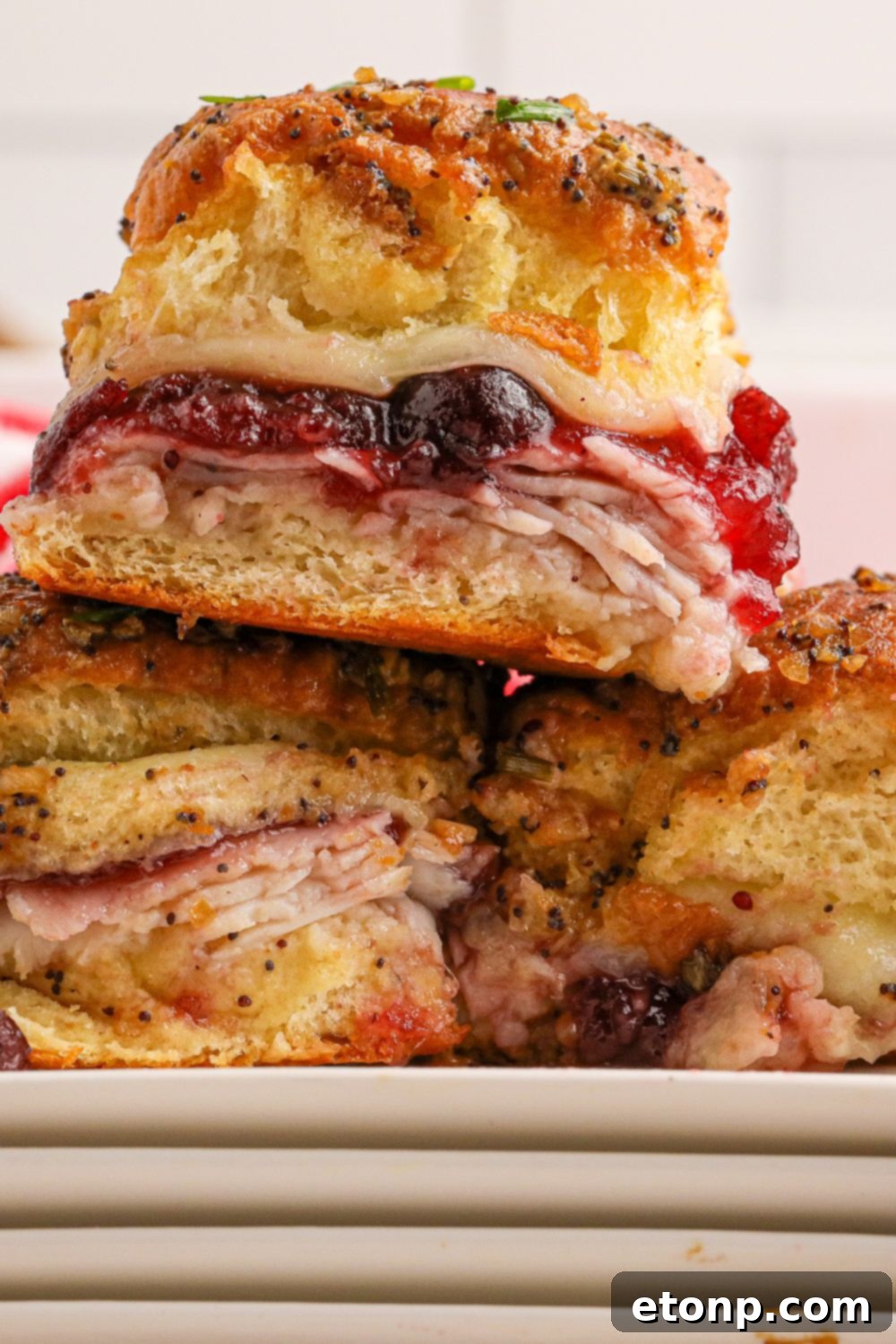 Festive Turkey Sliders 15 sliders stacked on table