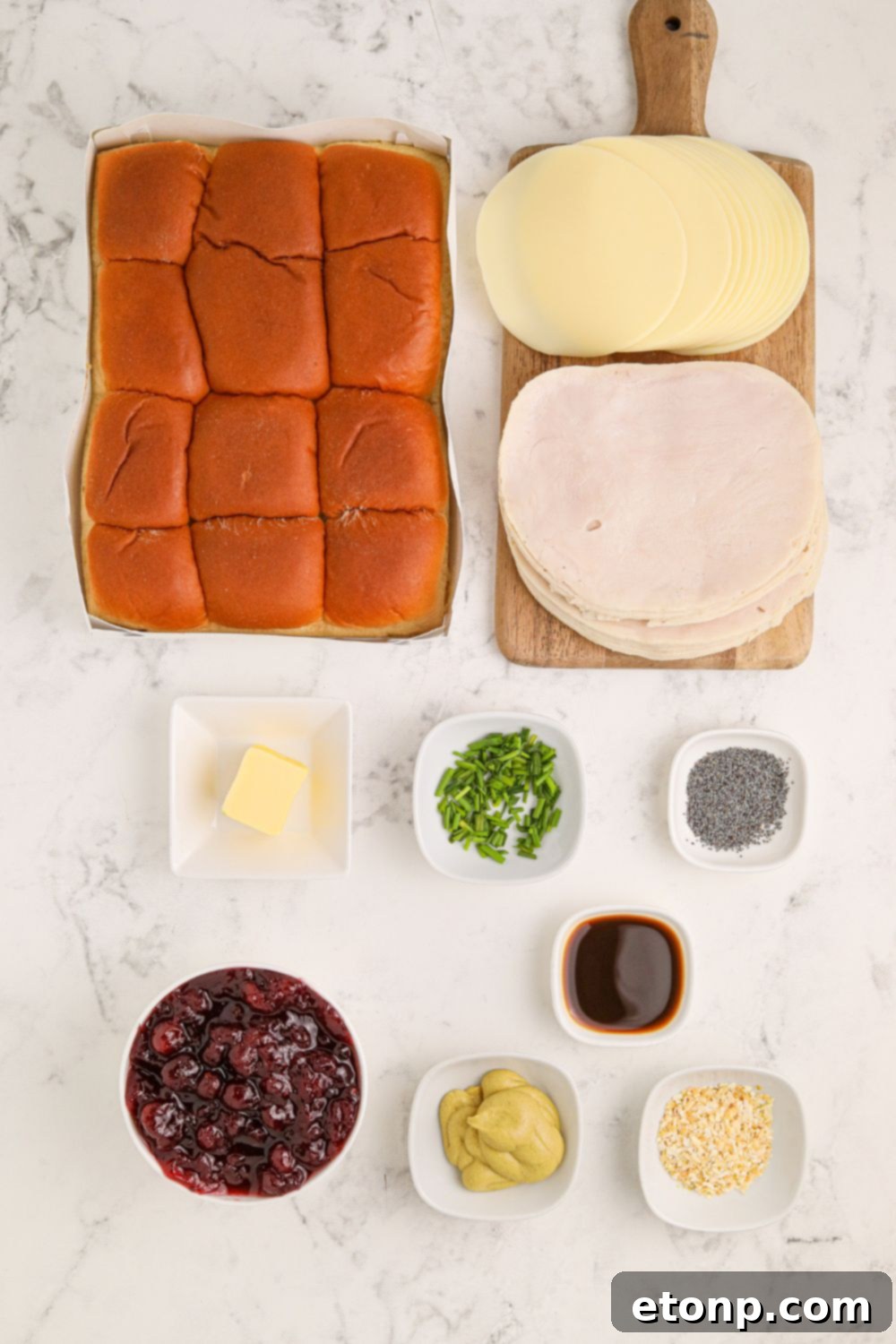 Festive Turkey Sliders 5 turkey cranberry sliders ingredients on table