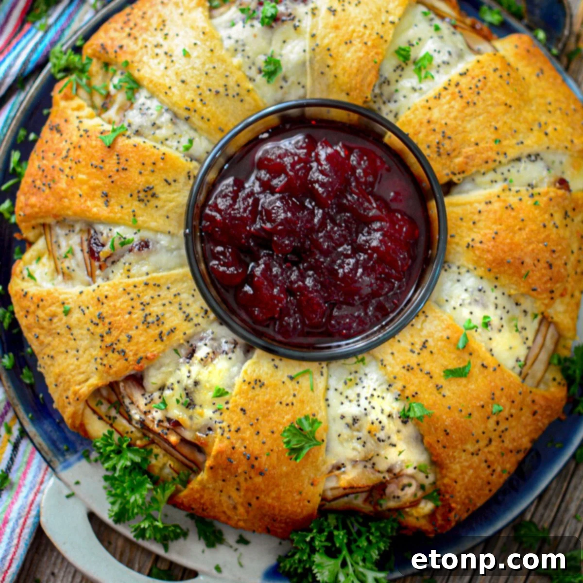 Turkey Crescent Roll Wreath on table