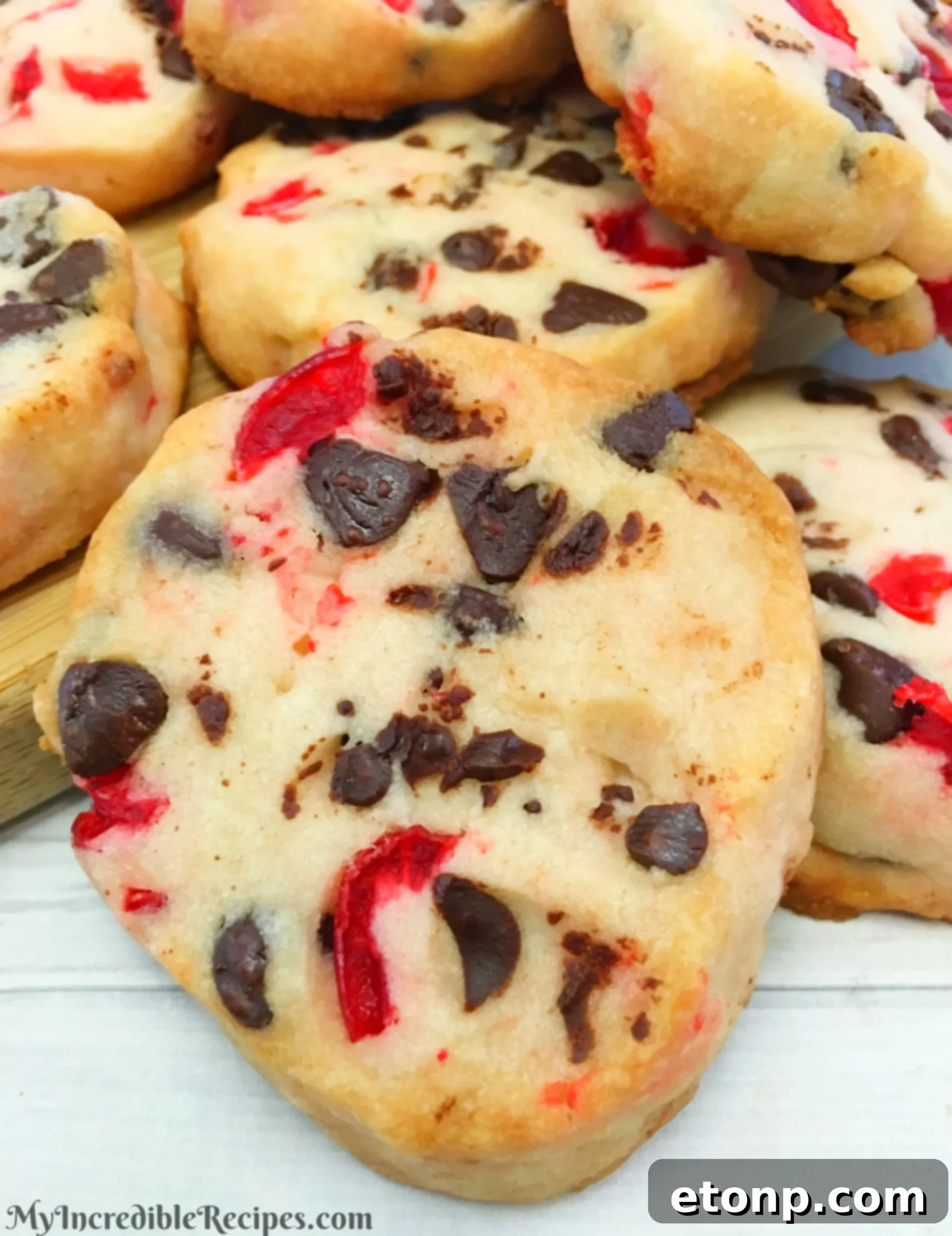 Buttery Maraschino Cherry Christmas Shortbread 12 Two Maraschino Cherry Shortbread Christmas Cookies artfully arranged with holiday decor.