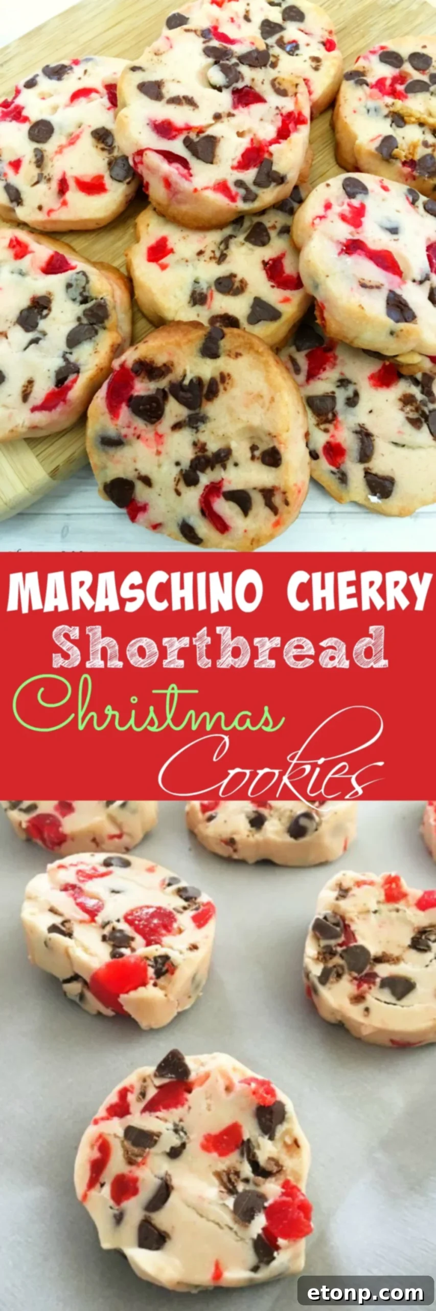 Buttery Maraschino Cherry Christmas Shortbread 13 A Pinterest-optimized image for Maraschino Cherry Shortbread Christmas Cookies.