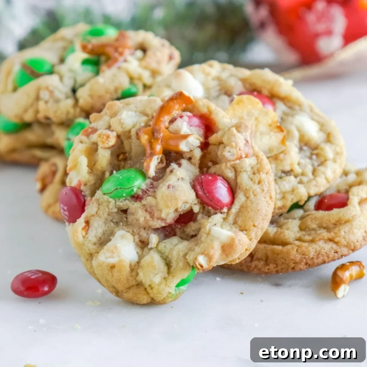Kitchen Sink Christmas Cookies on table stacked by each other