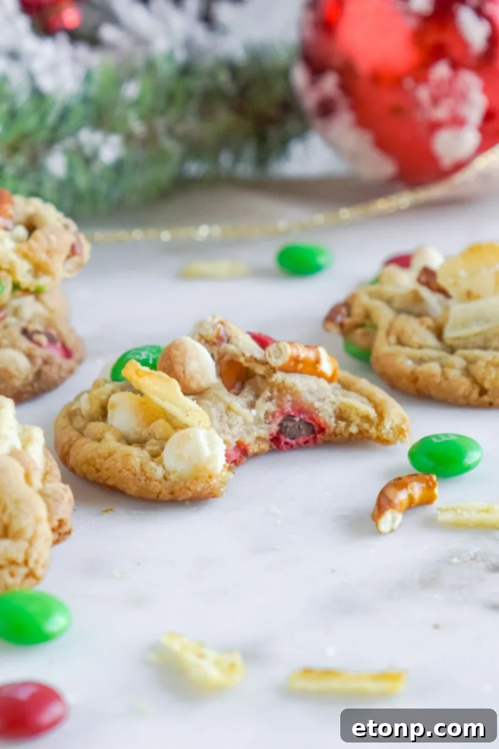 kitchen sink cookie with a bite taken out of it