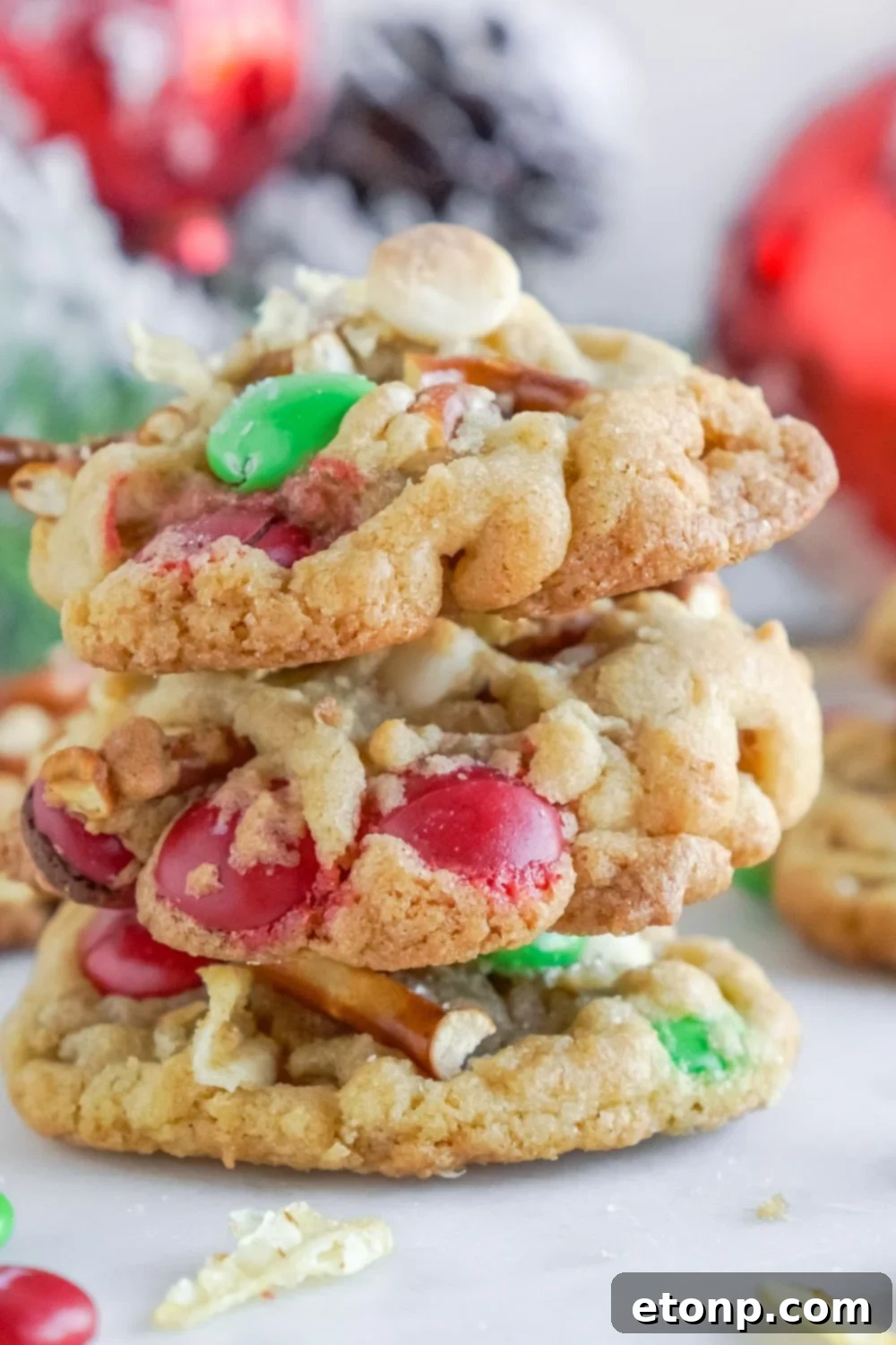 cookies stacked on top of each other on table