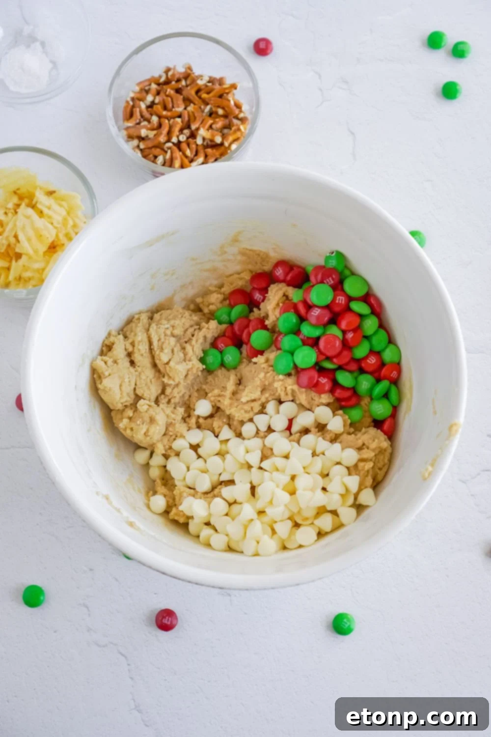 mix in cookie ingredients on top of wet batter