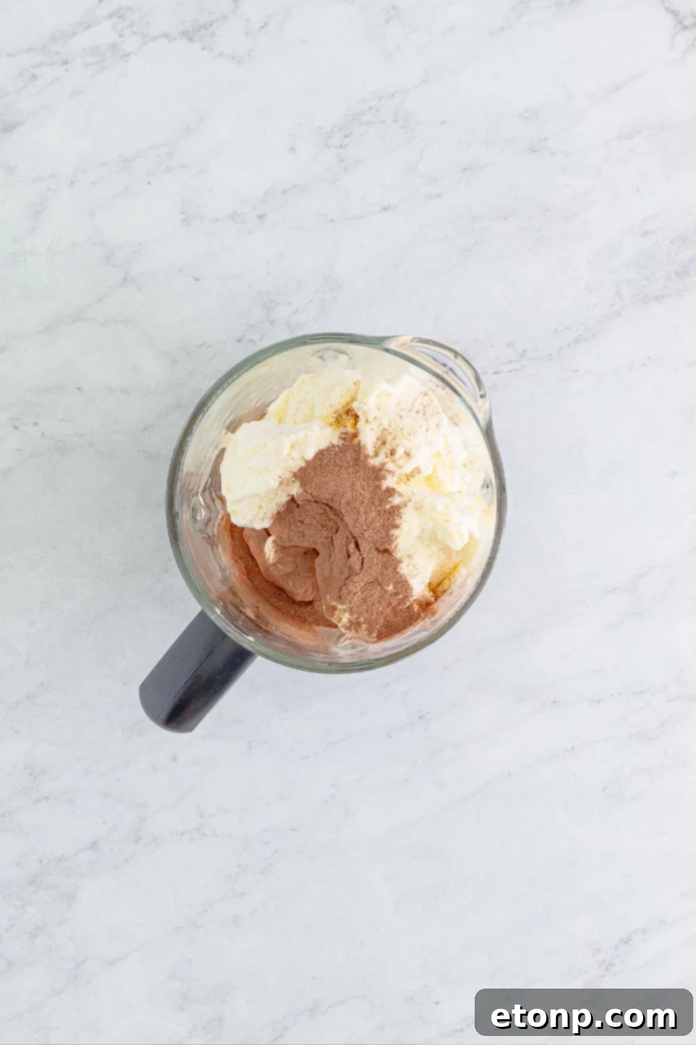 cocoa mix and ice cream in a blender 
