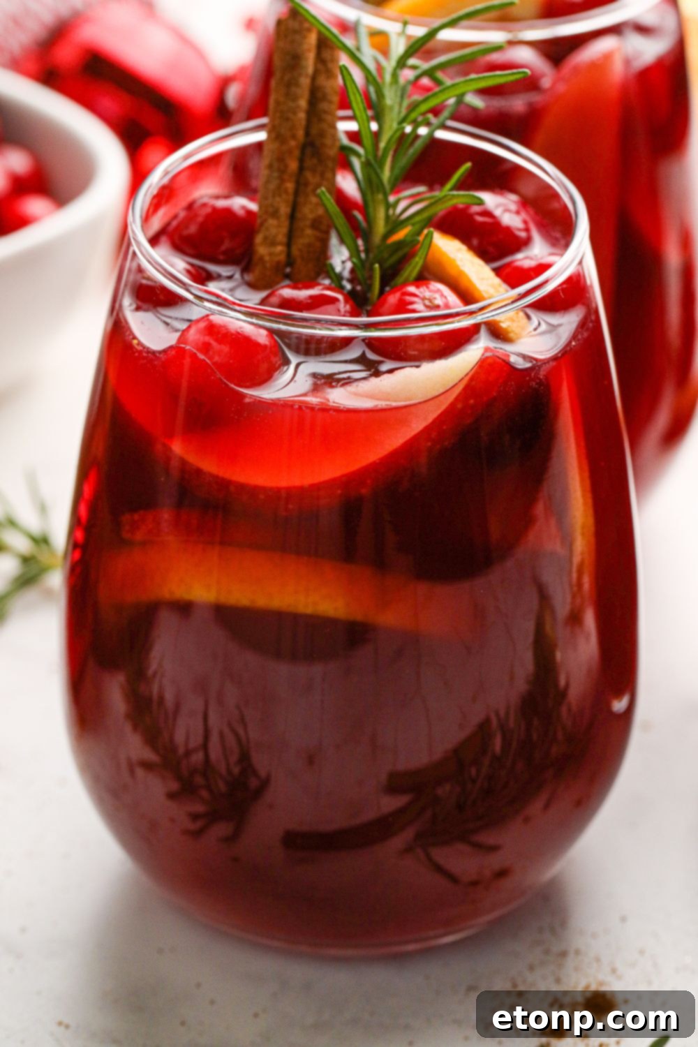 side view of sangria in a glass on table 