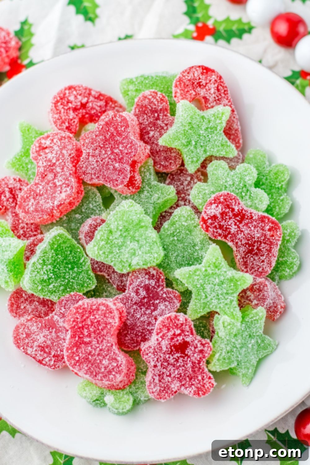Holiday Gumdrop Gems 16 A white plate showcasing a delightful assortment of homemade gumdrops
