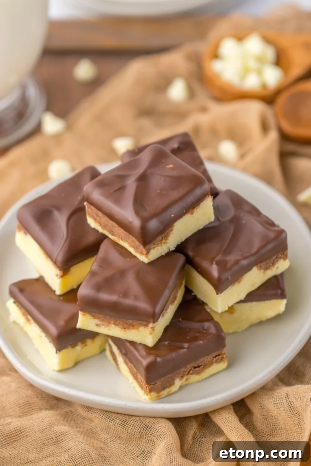 close up of fudge stacked on plate