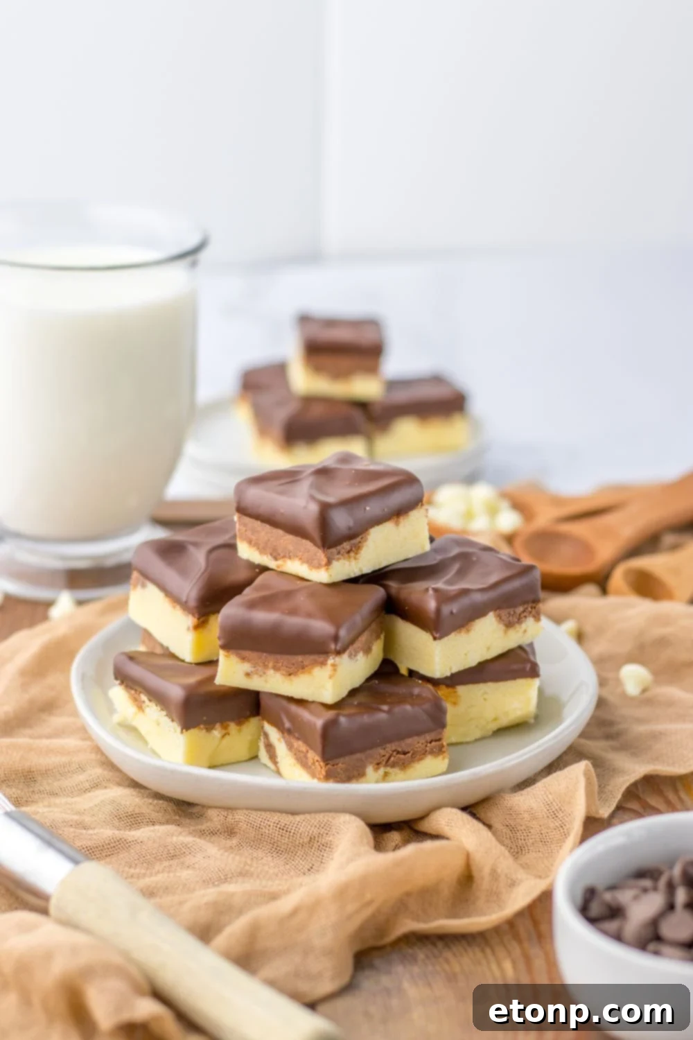 stacked fudge on plate