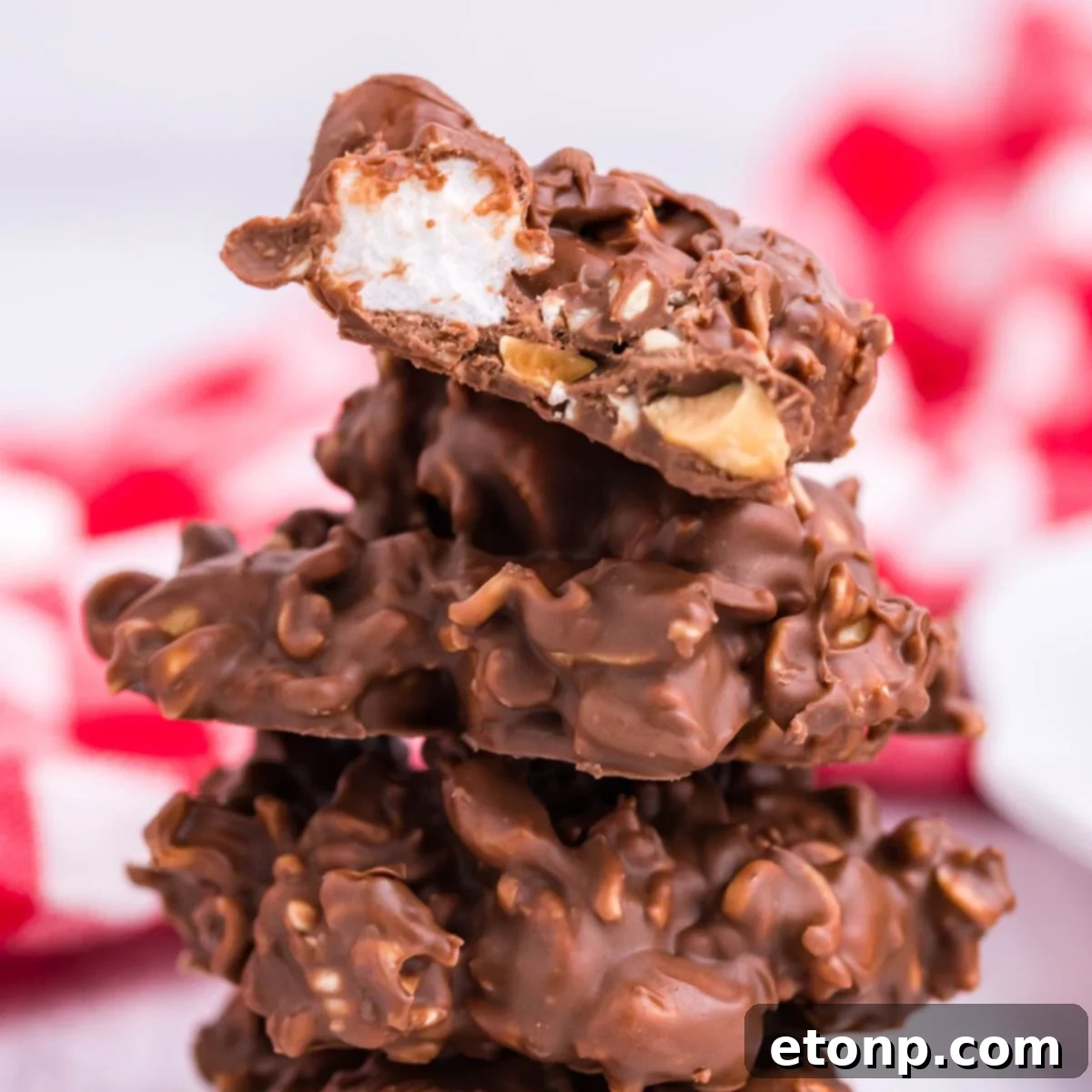 Rocky Road Candy stacked on counter