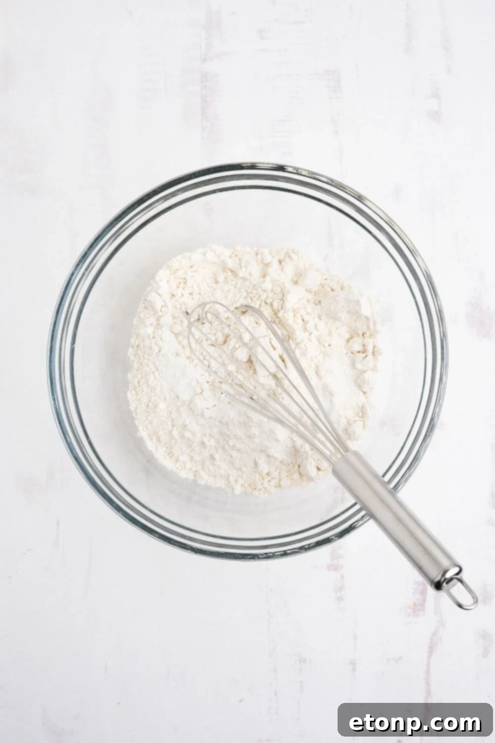 dry flour ingredients in a bowl for the Cherry Chocolate Chip Cookie dough mixture 