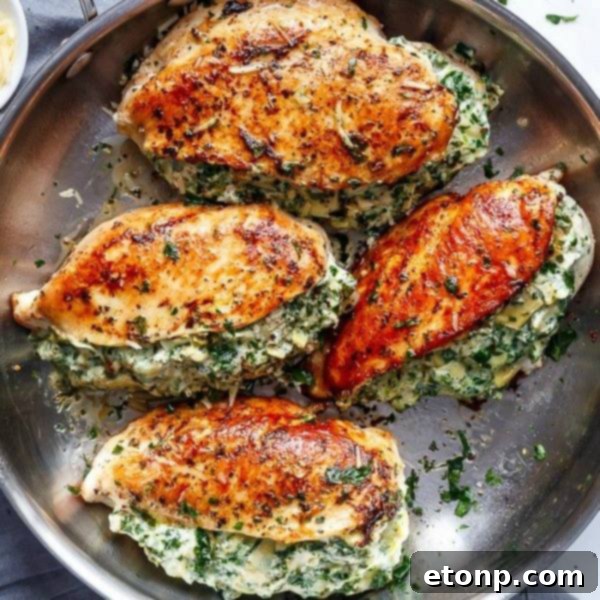 Flavorful Spinach Artichoke Stuffed Chicken, a delicious family meal.
