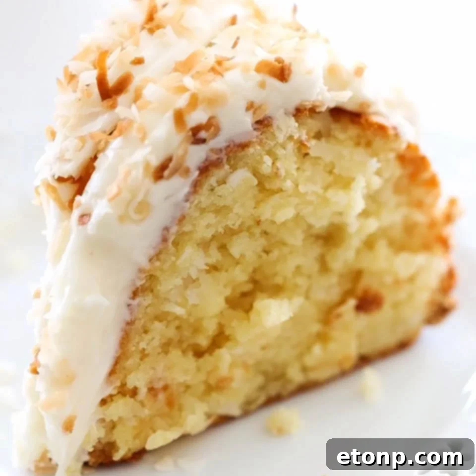 Incredibly moist Coconut Bundt Cake, loaded with tropical coconut flavor.
