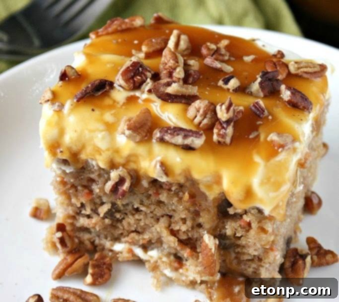 Decadent Sea Salt Caramel Carrot Poke Cake, a unique and popular dessert.