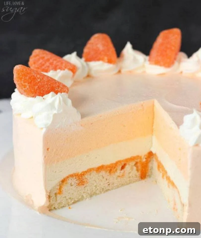 Refreshing Orange Creamsicle Ice Cream Cake, a nostalgic and delicious frozen dessert.