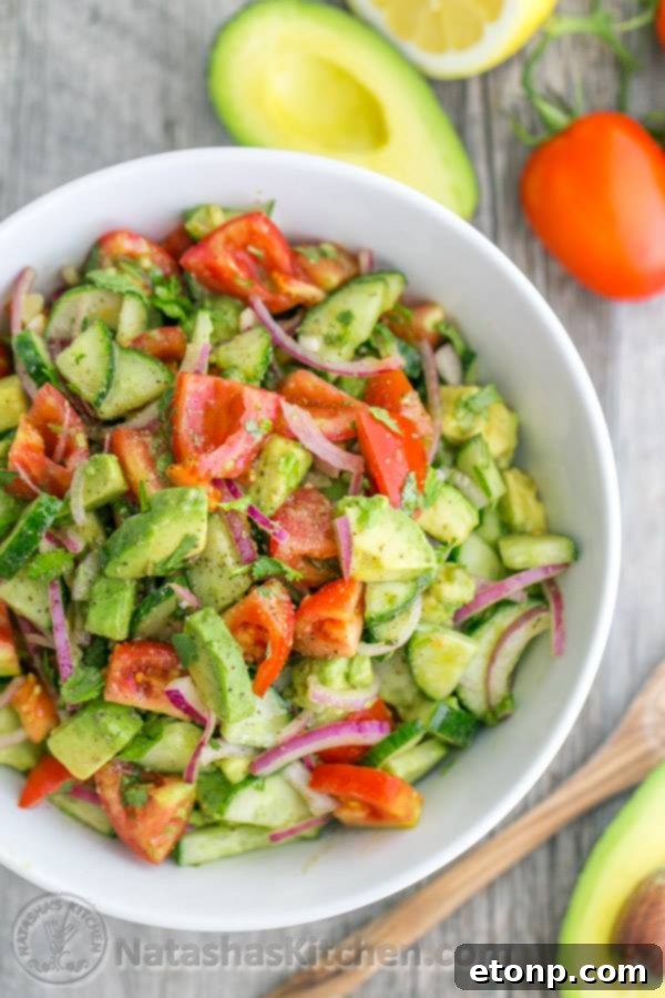 Fresh and vibrant Cucumber Tomato Avocado Salad, an easy and healthy side dish.