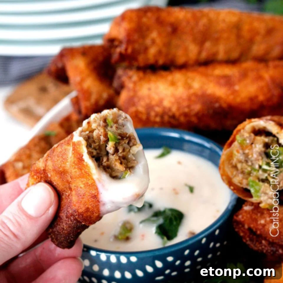 Philly Cheesesteak Egg Rolls, the perfect savory party food.