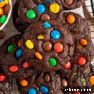 Chocolate M&M Cookies on a tray