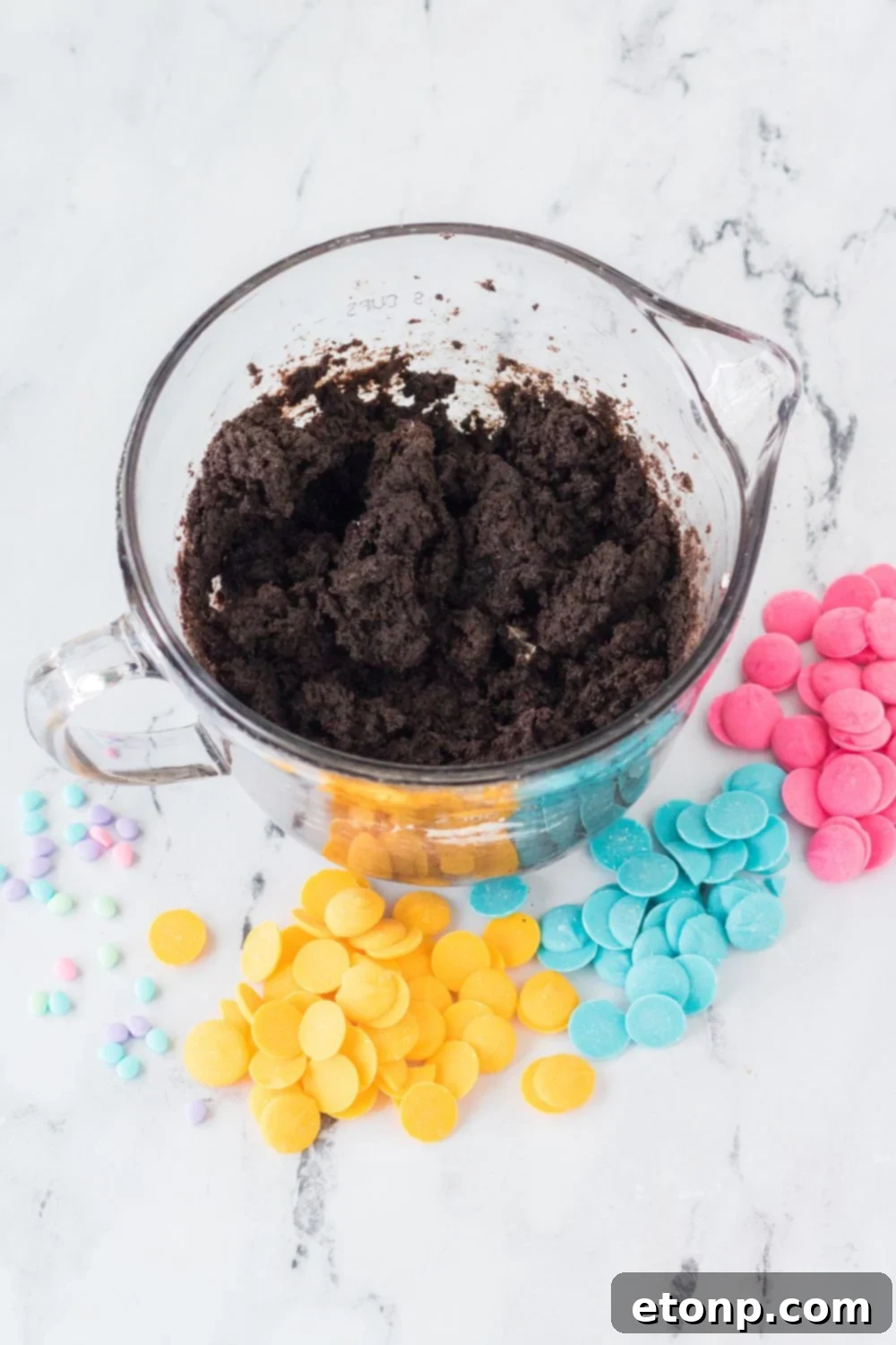 batter mixed up for the base of the Easter Egg Oreo Truffles