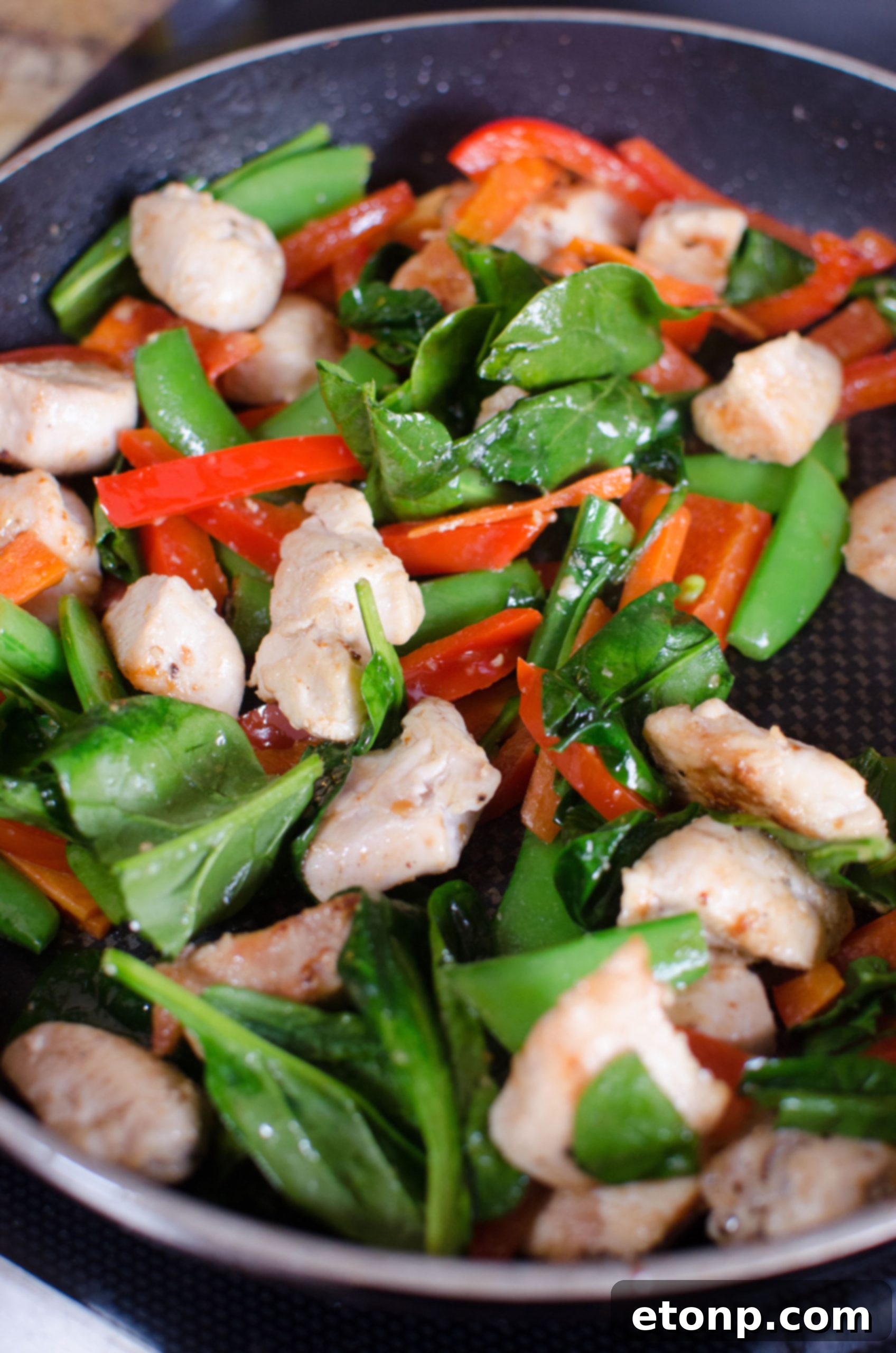 Mixed vegetables and chicken ready for the lo mein