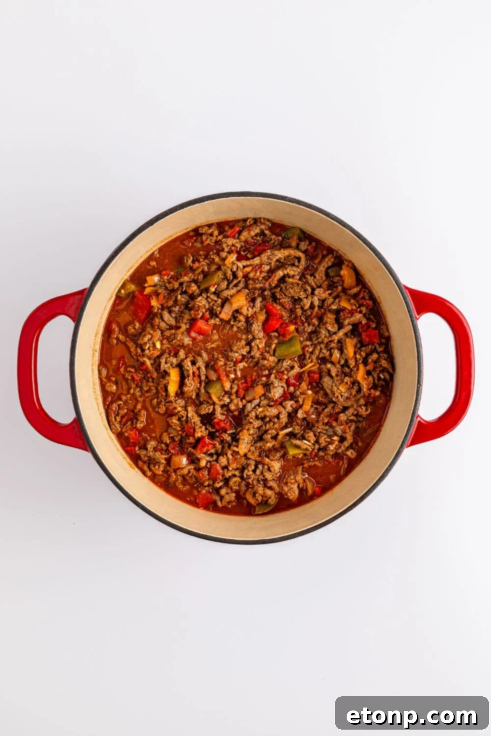Ground Beef 9 overhead look of Carne Picada in a Dutch oven