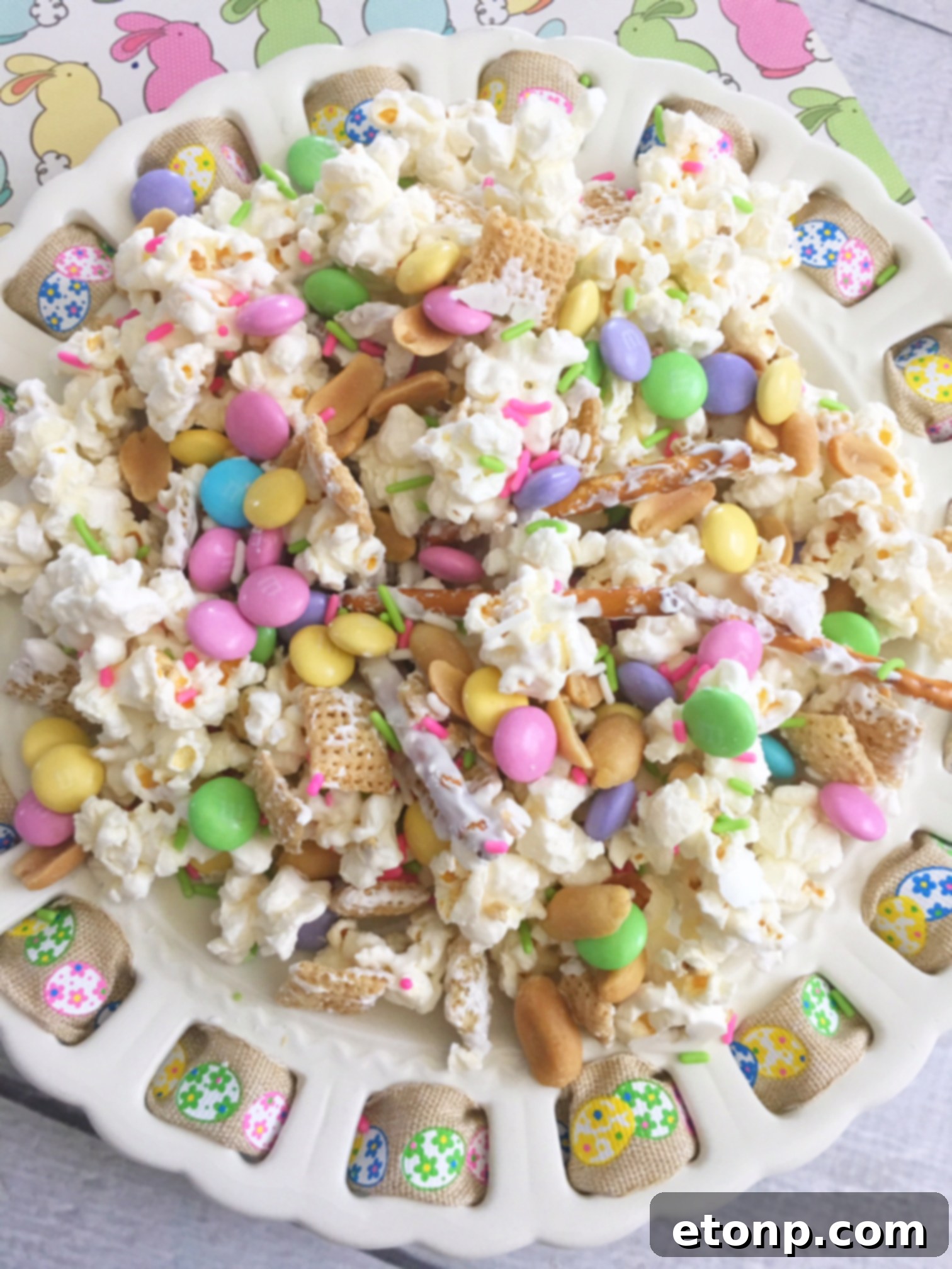 Bunny Bait snack mix presented in a clear bag with a colorful ribbon, ideal for gifting or school treats.